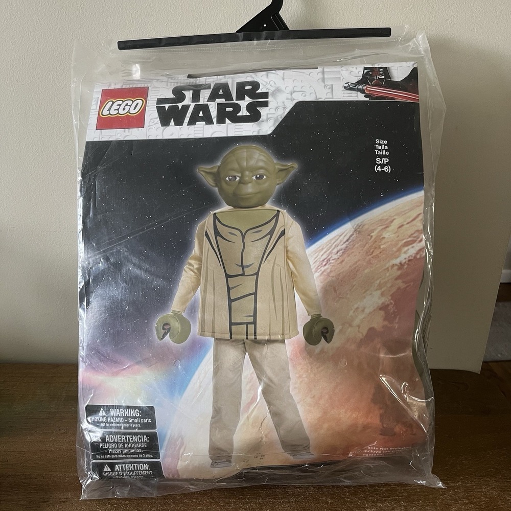 LEGO Star Wars Yoda Minifigure Costume Kids S 4-6 Mask Hands Halloween Cosplay